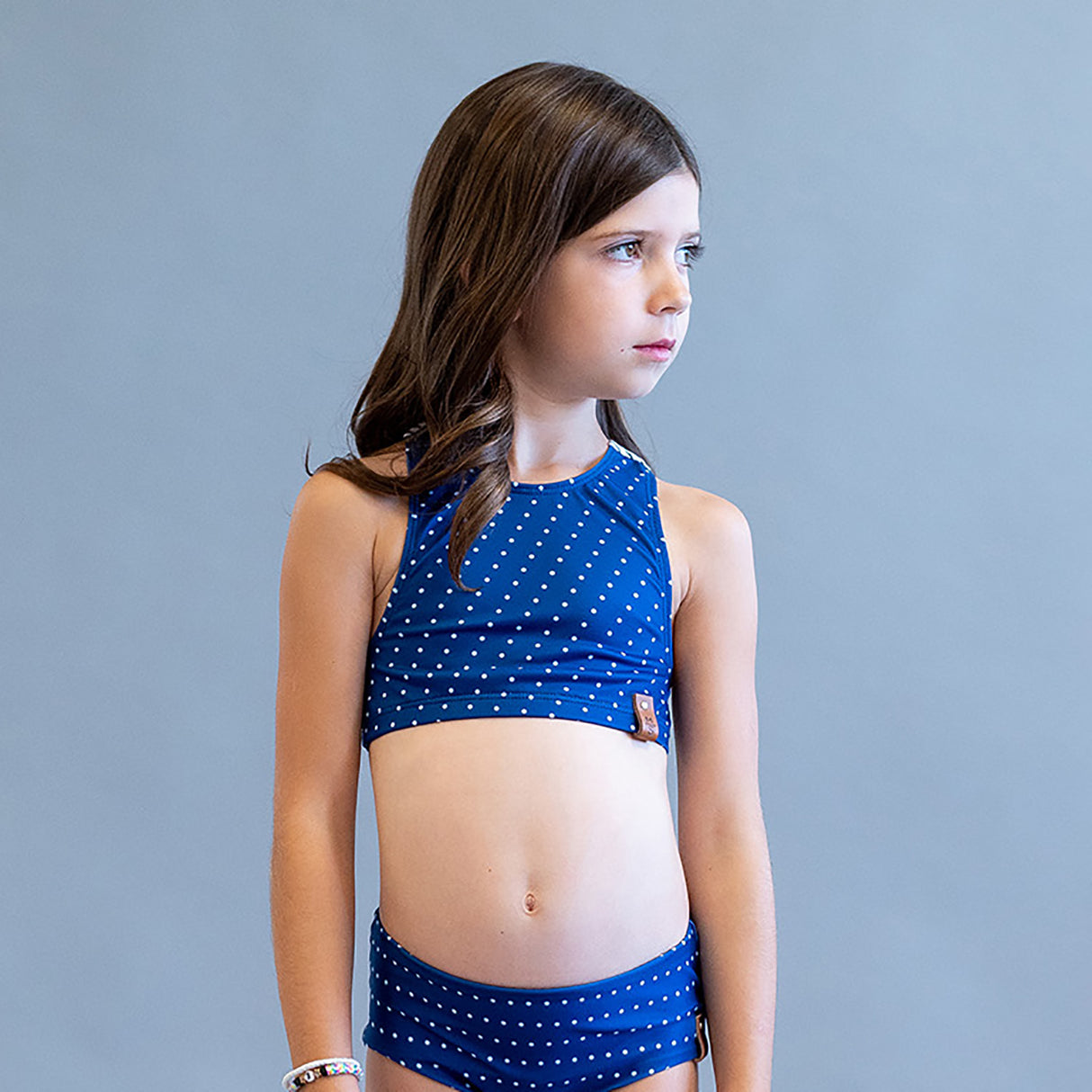 Adele Criss Cross Swim Top - Navy Dot + Micro Stripe