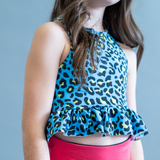 Abby Peplum Swim Top - Blue Leopard