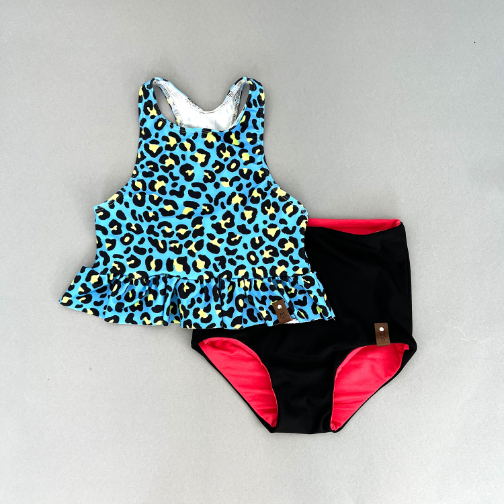 Abby Peplum Swim Top - Blue Leopard
