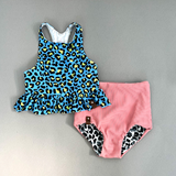 Abby Peplum Swim Top - Blue Leopard