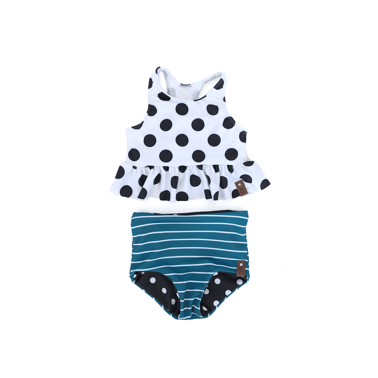 Abby Peplum Swim Top - White Dot