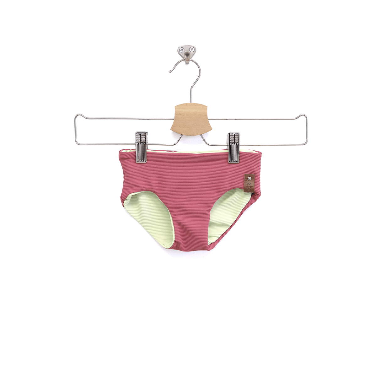 Kora Swim Bikini Reversible Bottoms - Mauve Rib + Lime Rib