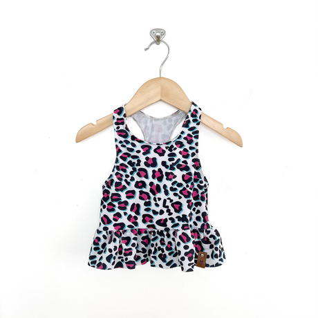 Abby Peplum Swim Top - Fushia Leopard