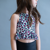 Abby Peplum Swim Top - Fushia Leopard