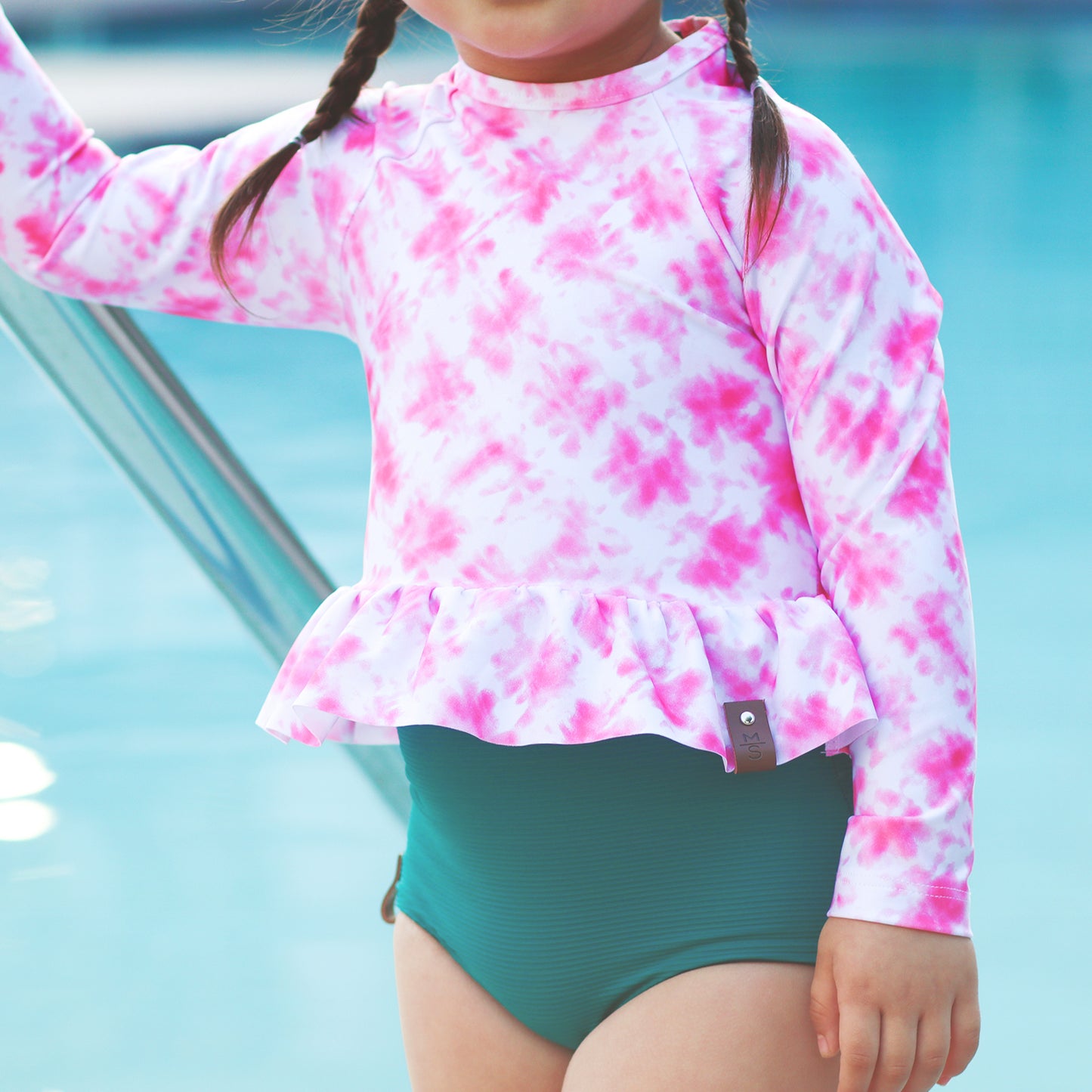 Hallie Ruffle Rash Swim Top - Pink Tie Dye