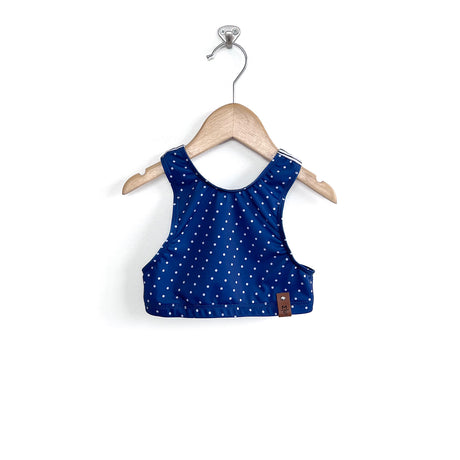 Adele Criss Cross Swim Top - Navy Dot + Micro Stripe